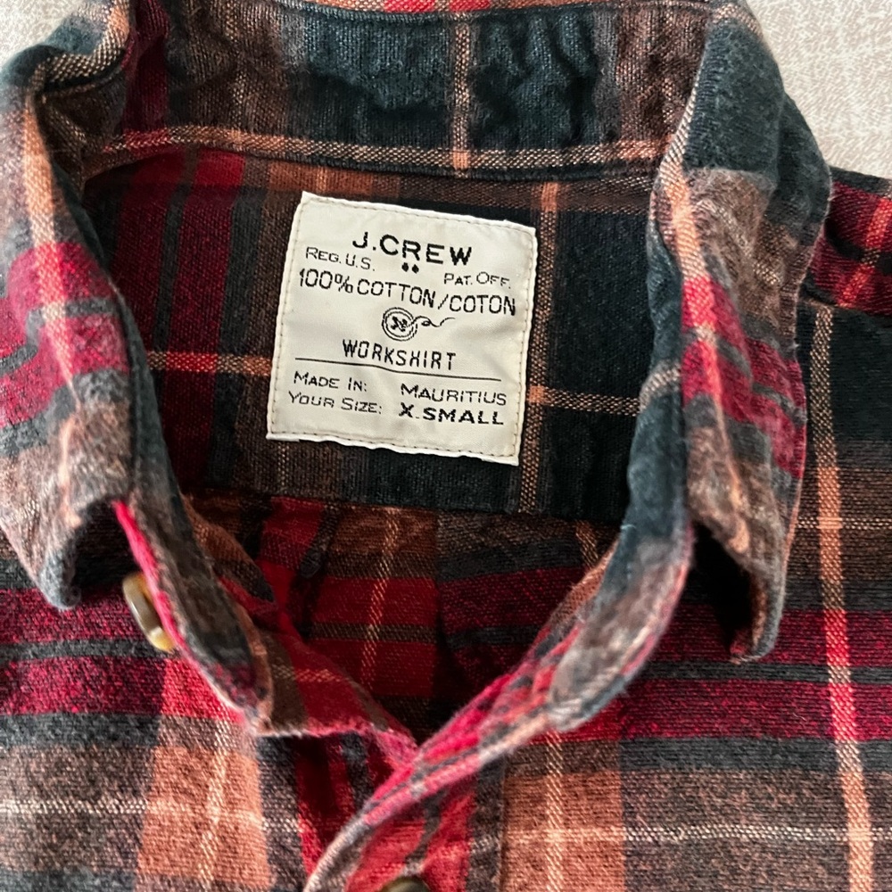 J. Crew Red, Black & Brown Plaid Cotton Workshirt